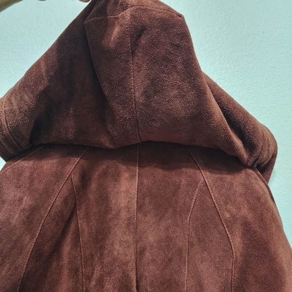 Vintage David Benjamin Burgandy Hooded Bomber Jacket Size 7/8 - Picture 16 of 16